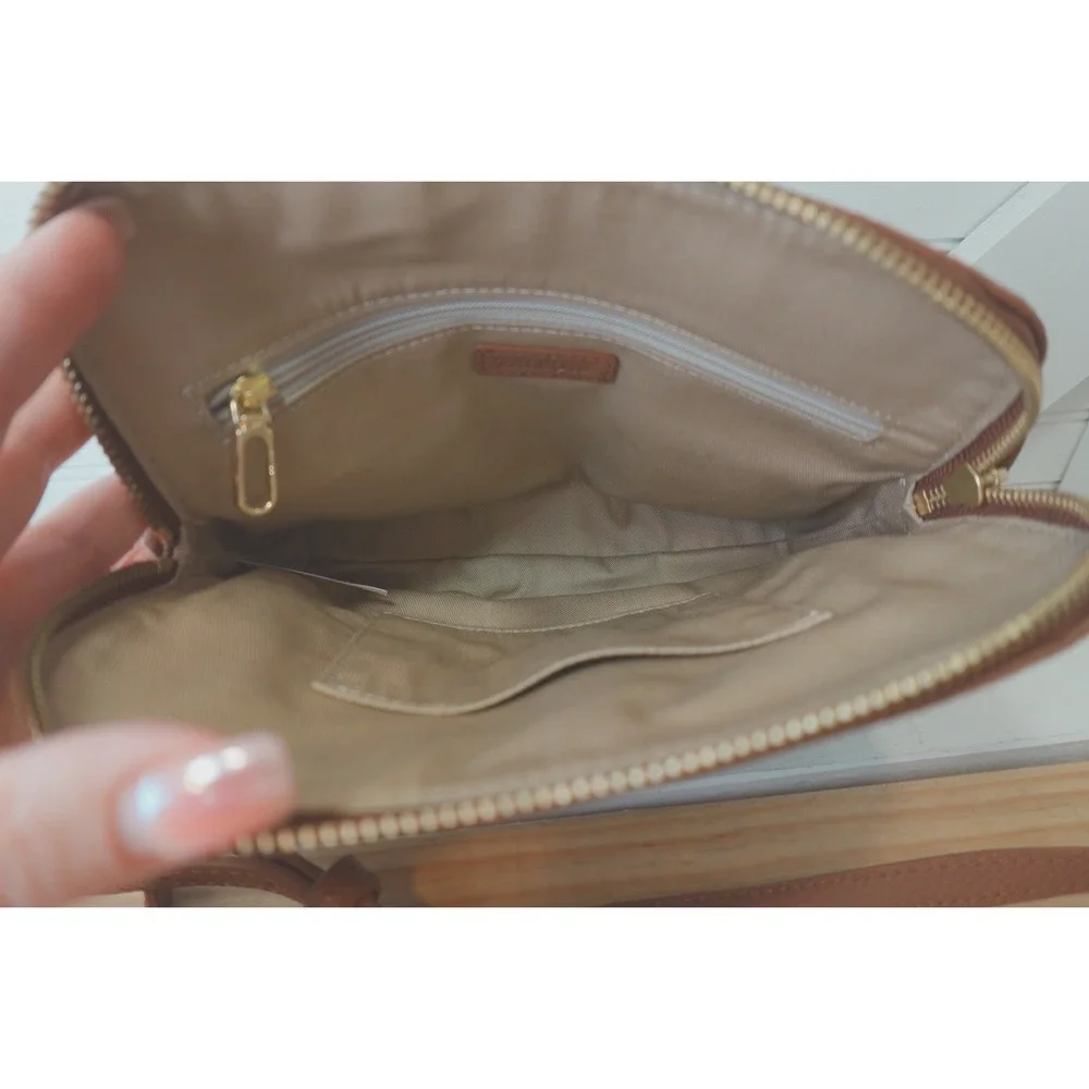 Vintage Talbots Crossbody‎ Purse Tan Leather Wool Plaid Adjustable Strap Bag